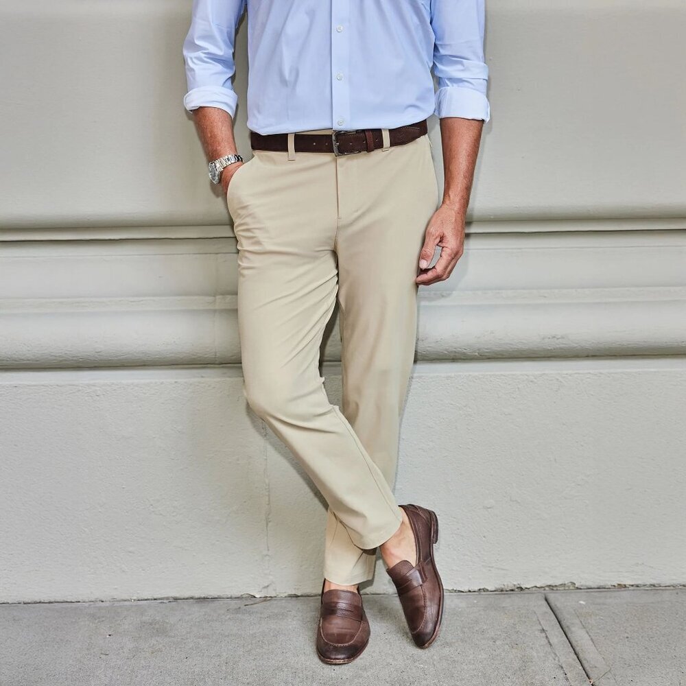 Collars & Co Apex Tech Pant Ivory Performance 32x32 Stretch Tailored Fit Preppy